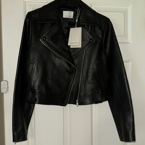Rebecca Taylor cropped leather moto jacket black